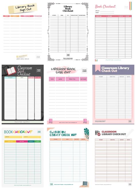 Printable Library Checkout Sheet Templates