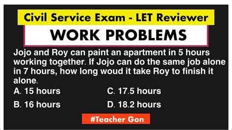 Work Problem Civil Service Exam Math Review Youtube