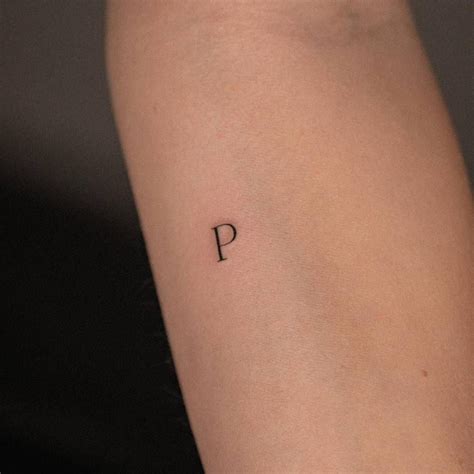 Minimalistic Letter P Tattoo Located On The Inner Typewriter Font