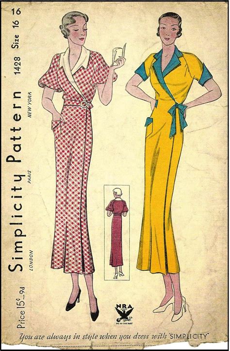 1930s Ladies Wrap Dress With Accent Pocket And Two Sleeve Options Sewing Pattern Simpl