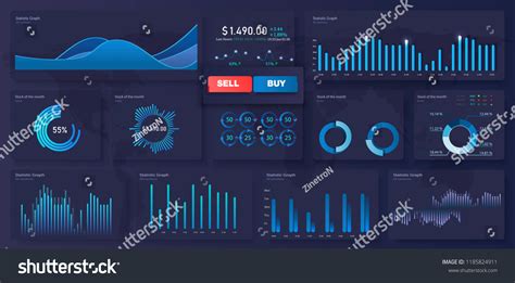 Infographic Dashboard Template Flat Design Graphs Stock Vector Royalty