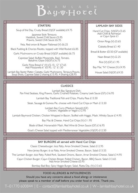 2019 Menus Lamlash Bay Hotel Isle Of Arran 2020