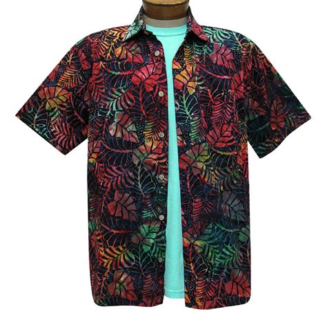 Men S Basic Options Batik Short Sleeve Cotton Shirt Leaves