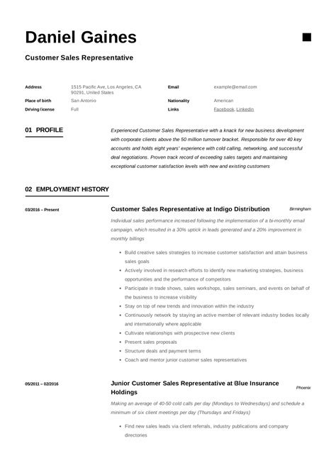 Guide Customer Sales Representative Resume Samples Pdf