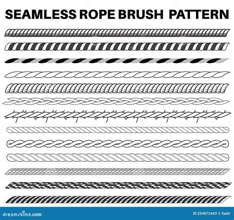 Seamless Rope Pattern Brushes Flat Sketch Vector Illustration Set Of Braided Cable Yarn And