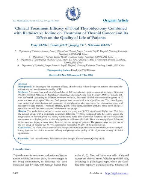 PDF Clinical Treatment Efficacy Of Total Thyroidectomy Combined With