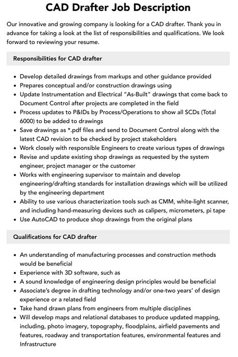 Cad Drafter Job Description