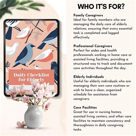 daily checklist  elderly caregiver journal senior care daily tasks