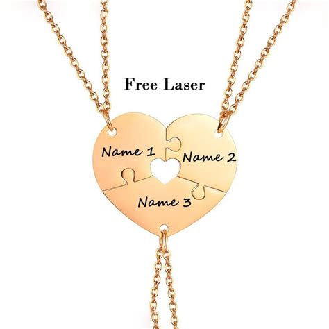 3 Pieces 18K Rose Gold Plated Stainless Steel Heart Puzzle Matching