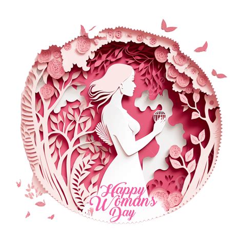 March 8 International Womens Day Pink Paper Cut White Transparent