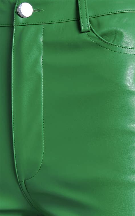 Dilyene Pants Mid Waist Straight Leg Faux Leather Pants In Green