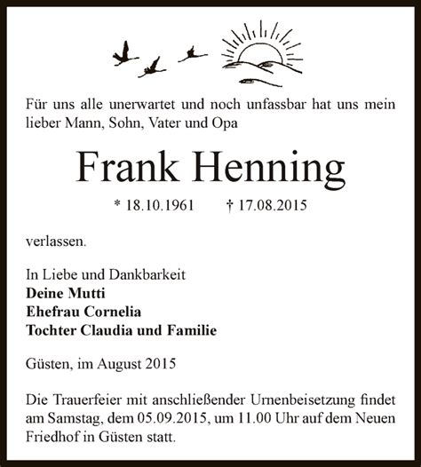 Traueranzeigen Von Frank Henning Abschied Nehmen De