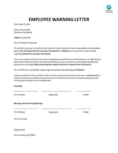 Free Employee Warning Letter Templates At