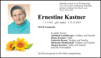 Traueranzeigen Von Ernestine Kastner Mittelbayerische Trauer