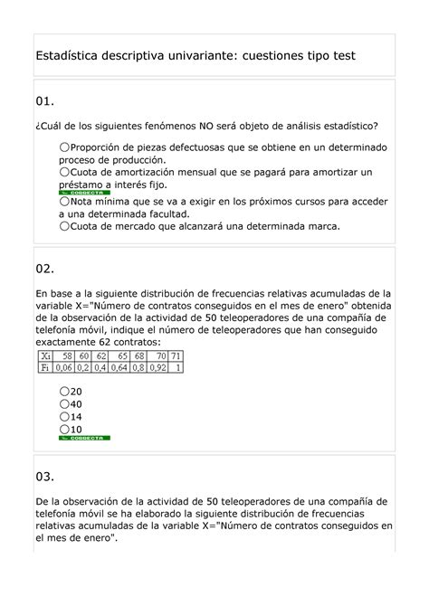 Estad Stica Descriptiva Univariante Cuestiones Tipo Test Cu L De Los