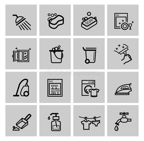 Cleaning Vector Icons Set On Gray Stock Vector Illustration Of Black