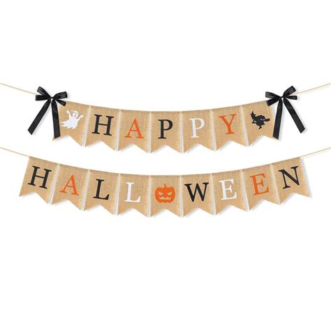 Highly Recommended Happy Halloween Burlap Banner - Multicolored Design Pumpkin Witch Halloween ...