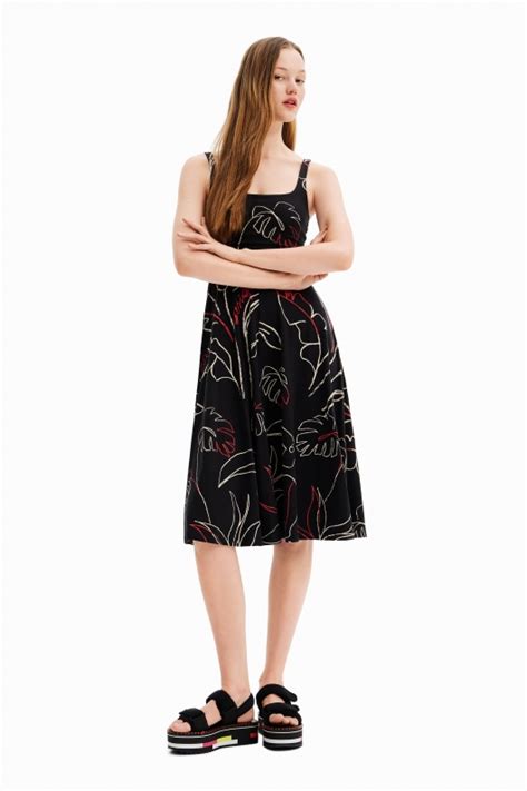 Rochie Neagra Cu Print OUTLET DESIGUAL Solmar