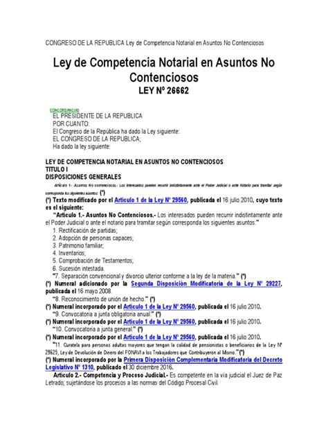 Ley De Competencia Notarial En Asuntos No Contenciosos Actualizada