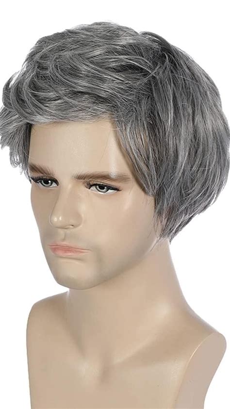 Beron Gray Wig Men Short Straight Wig Cool Men And Boys Short Gray Wig