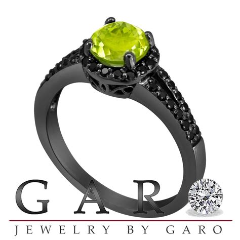 Peridot And Black Diamond Engagement Ring Vintage Style 14k Etsy