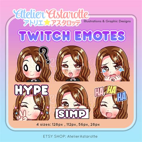 Twitch Emotes Brown Curly Girl Emotes For Streamers Kawaii Cute