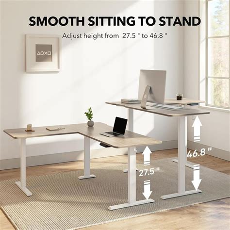 FEZIBO 63 L Shaped Standing Desk Adjustable Height White Frame