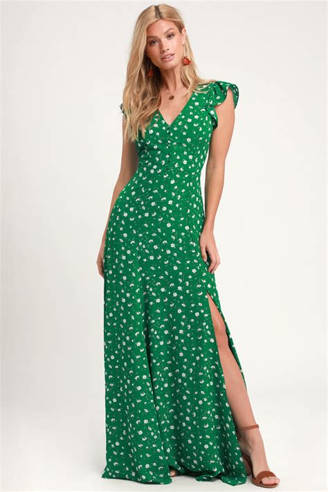 Lovely Green Floral Print Dress Backless Maxi Dress Maxi Lulus