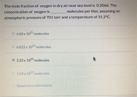 Solved The Mole Fraction Of Oxygen In Dry Air Near Sea Level Chegg