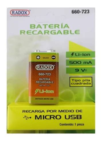 Bateria Cuadrada V Recargable X Usb Mah Li Ion Radox