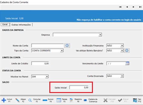 Arrumando O Saldo Inicial Da Conta Corrente