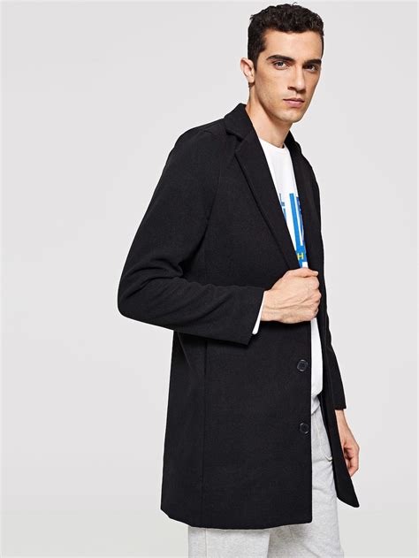 Men Solid Single Breasted Tweed Coat Shein Sheinside Black Coated