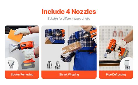 VEVOR Cordless Heat Gun Hot Air Gun With LED Light Temperatures Nozzles VEVOR AU