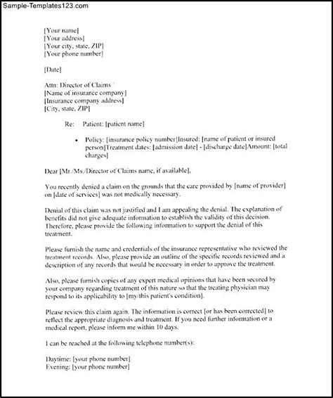 Free Health Insurance Appeal Letter Template PDF Printable Sample