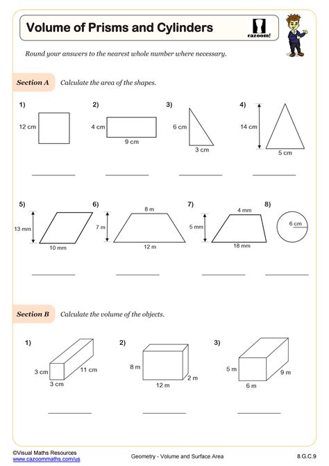 Volume Of Prisms And Cylinders Worksheet Pdf Printable Geometry