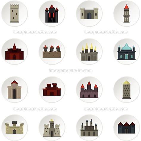 Towers and castles icons set in flat styleのイラスト素材 190463626 イメージマート