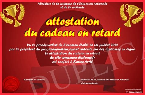 Attestation Du Cadeau En Retard