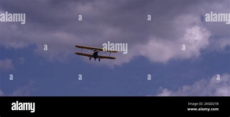 Air Show Us Army Boeing Stearman Biplane Approaching The Runway Stock