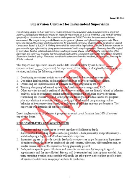 Sample Supervision Contract Independent Supervision 1 Pdf