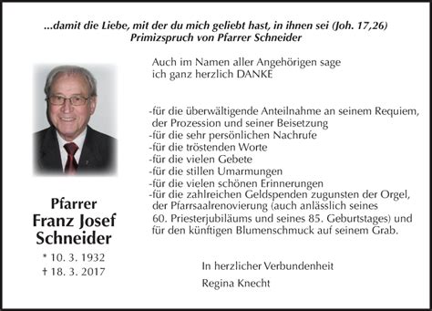 Traueranzeigen Von Franz Josef Schneider Vrm Trauer De