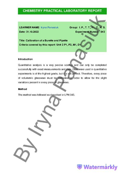 Btec Level 3 Applied Science Unit 2 A3 Titration And Colorimetry