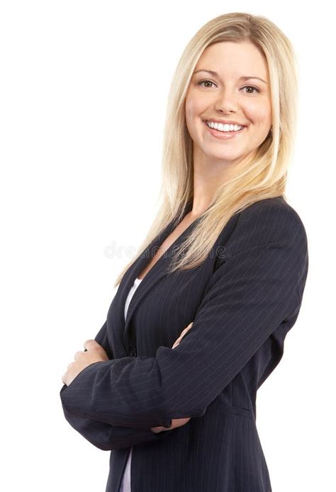 Business Woman Portrait Isolated Over White Background Smiling Stock