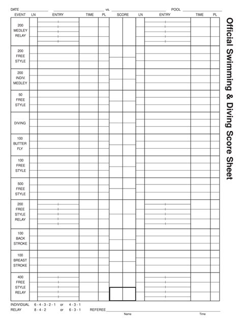 Printable Swim Meet Score Sheet Template Printable Templates