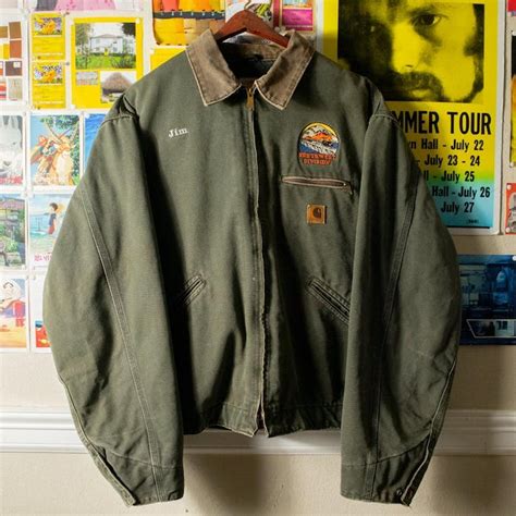 Vintage J97 Moss Green Carhartt Carpet Lined Detroit Jacket Grailed