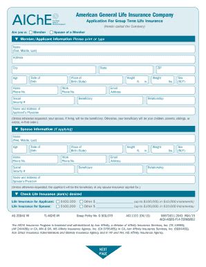 Fillable Online American General Life Insurance Company Aiche Member