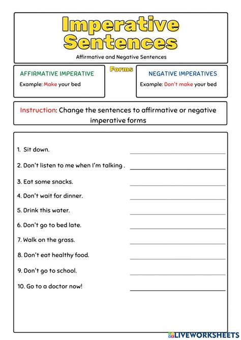 Imperative Sentences Worksheet St Grade