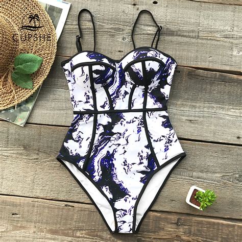 Cupshe Tie Dye One Piece Swimsuit Women Sexy Heart Neck Moulded Push Up Monokini 2018 Girl Beach