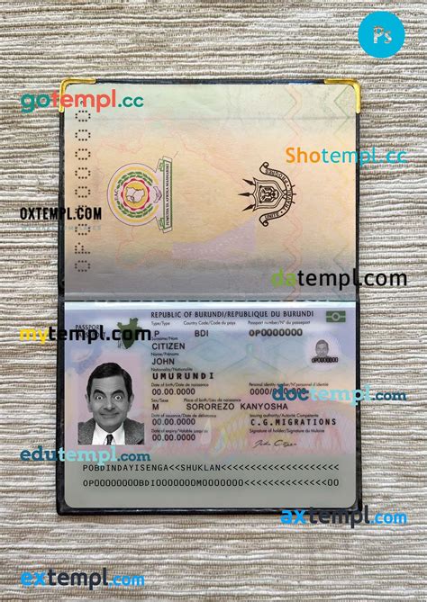 Sample Burundi Passport Psd Files Scan And Photograghed Image 2019 Present 2 In 1 Download