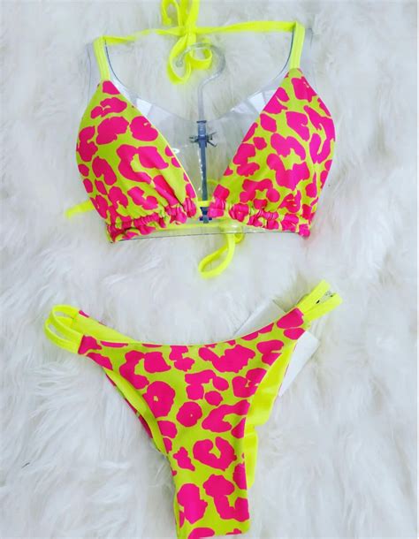 Neon Yellow With Hot Pink Leopard Print Bikini Sunkizzed Bikinis