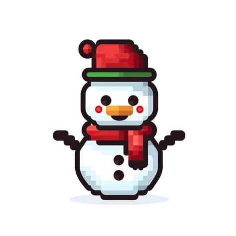 Premium Ai Image Simple Cartoon Pixel Art Christmas Snowman High